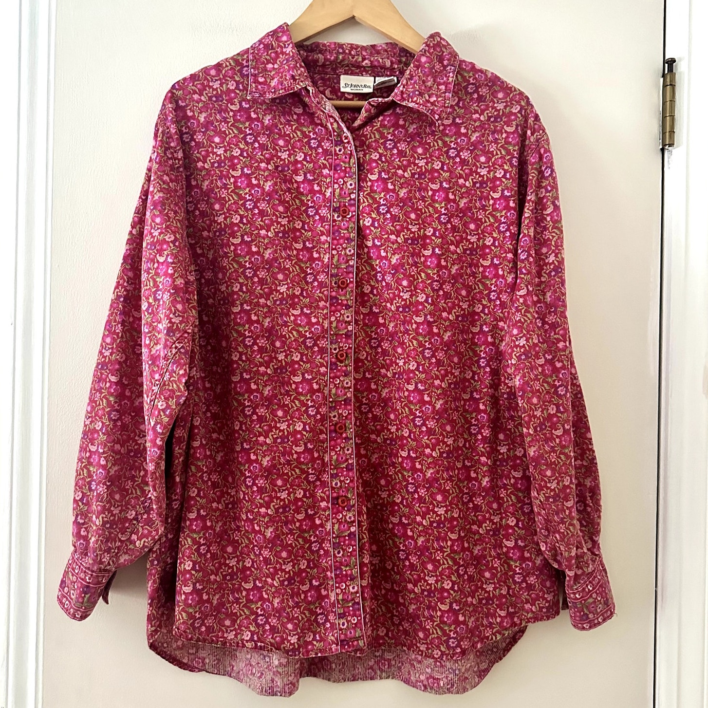 St. Johns Bay Y2k Floral Corduroy Button Down Shirt Sz 22w